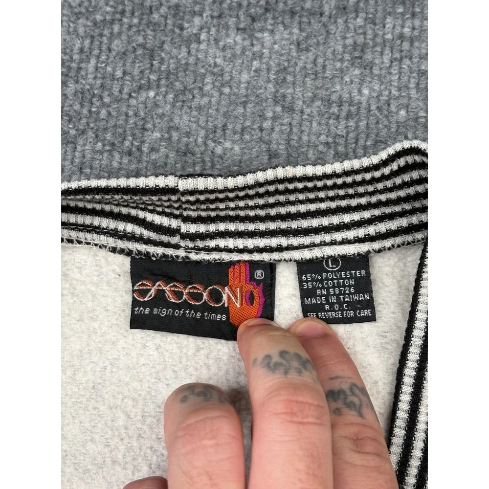 Vintage Sassoon Casual Cardigan Sweatshirt Mens Large Grey Black Striped 80s 90s